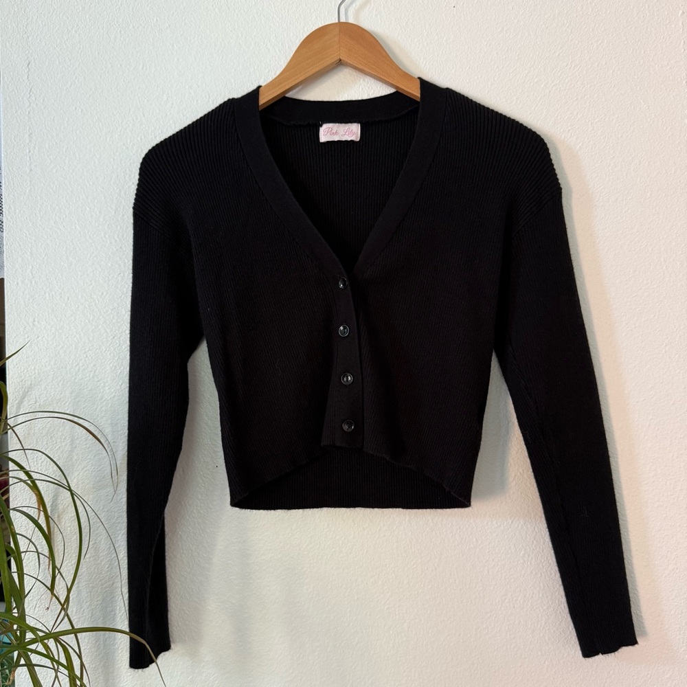 Pink Lily XS Black Button-Up Cardigan